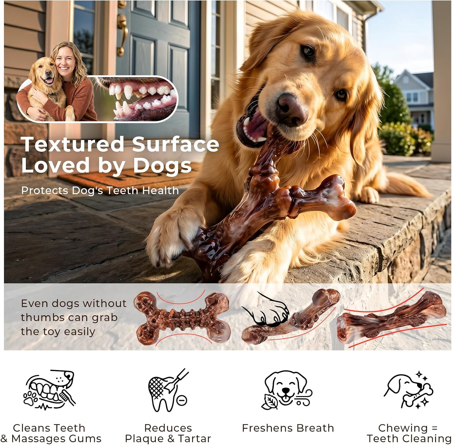 3-Pack Bacon Hard Nylon Chew Bones for 25-90lbs Medium Large Aggressive Chewers