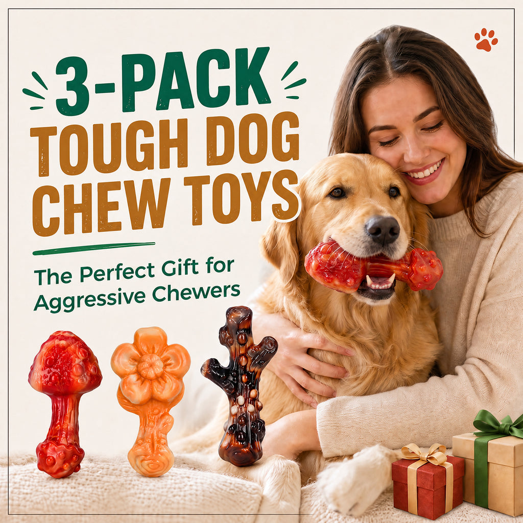 Frienhund 3-Pack Dog Toys for Aggressive Chewers, 25–65 lbs, Bacon Flavor Tough Dog Chew Toys for Medium & Large Dogs, Solid Nylon, Heavy-Duty Construction, Textured Surfaces & Fillable Grooves