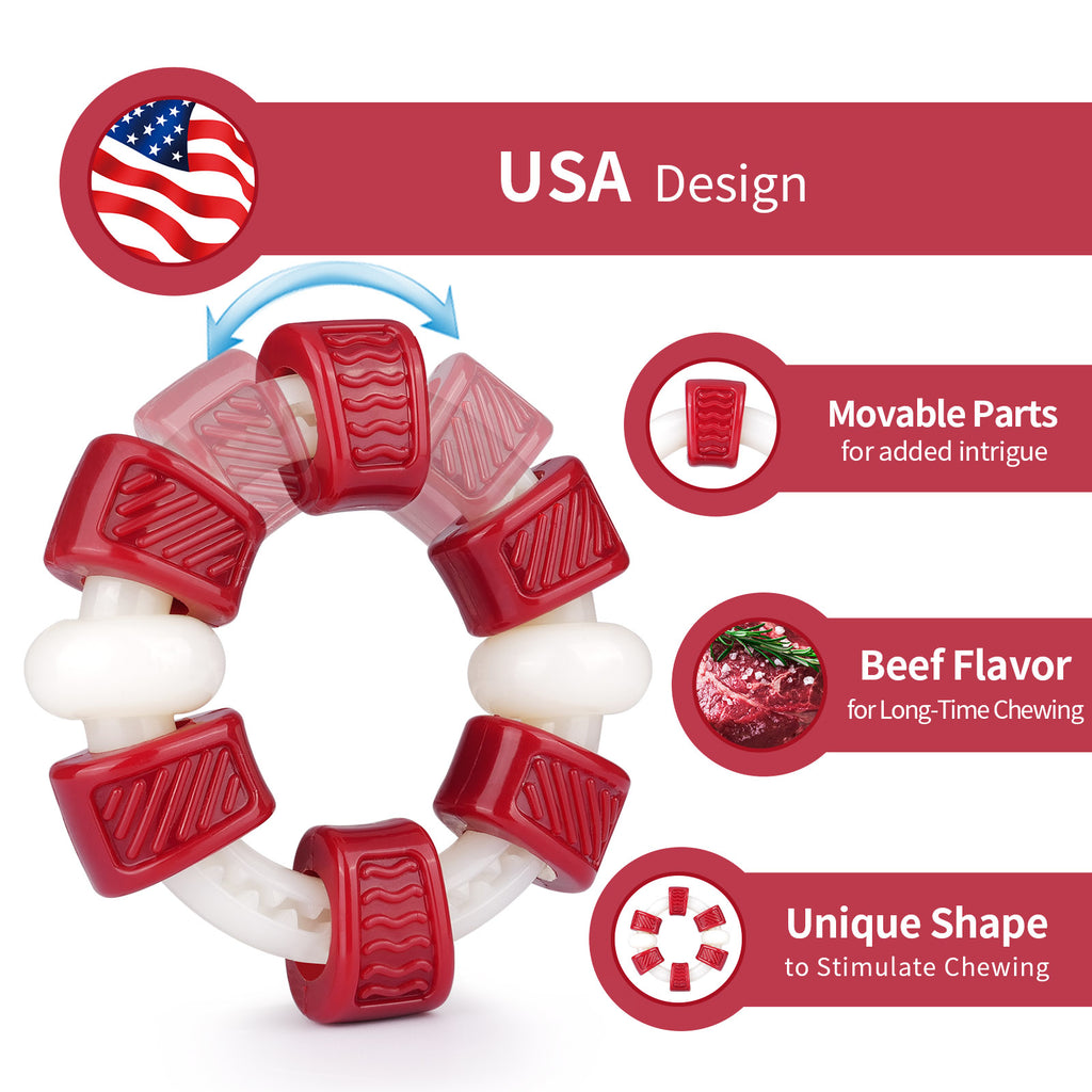 FrienHund Extra Tough Beef Flavor Chew Resistant Nylon Dog Toy, Red & White, 1 count