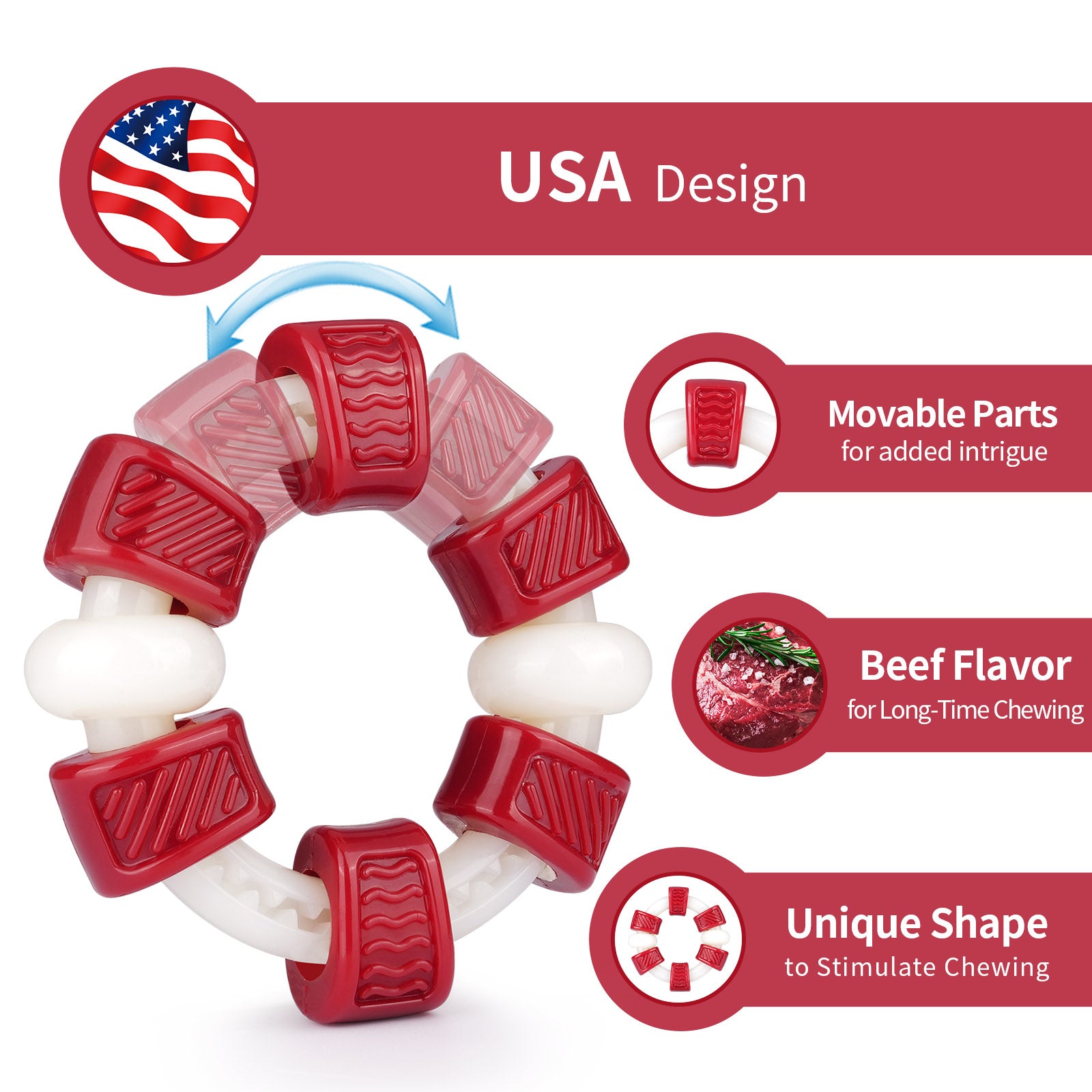 Frienhund Extra Tough Beef Flavor Chew Resistant Nylon Dog Toy, Red & White, 1 count