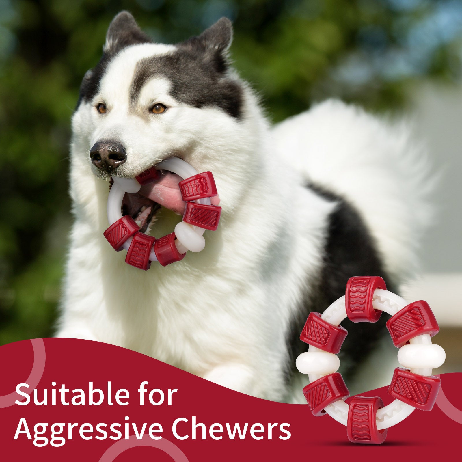 FrienHund Extra Tough Beef Flavor Chew Resistant Nylon Dog Toy, Red & White, 1 count