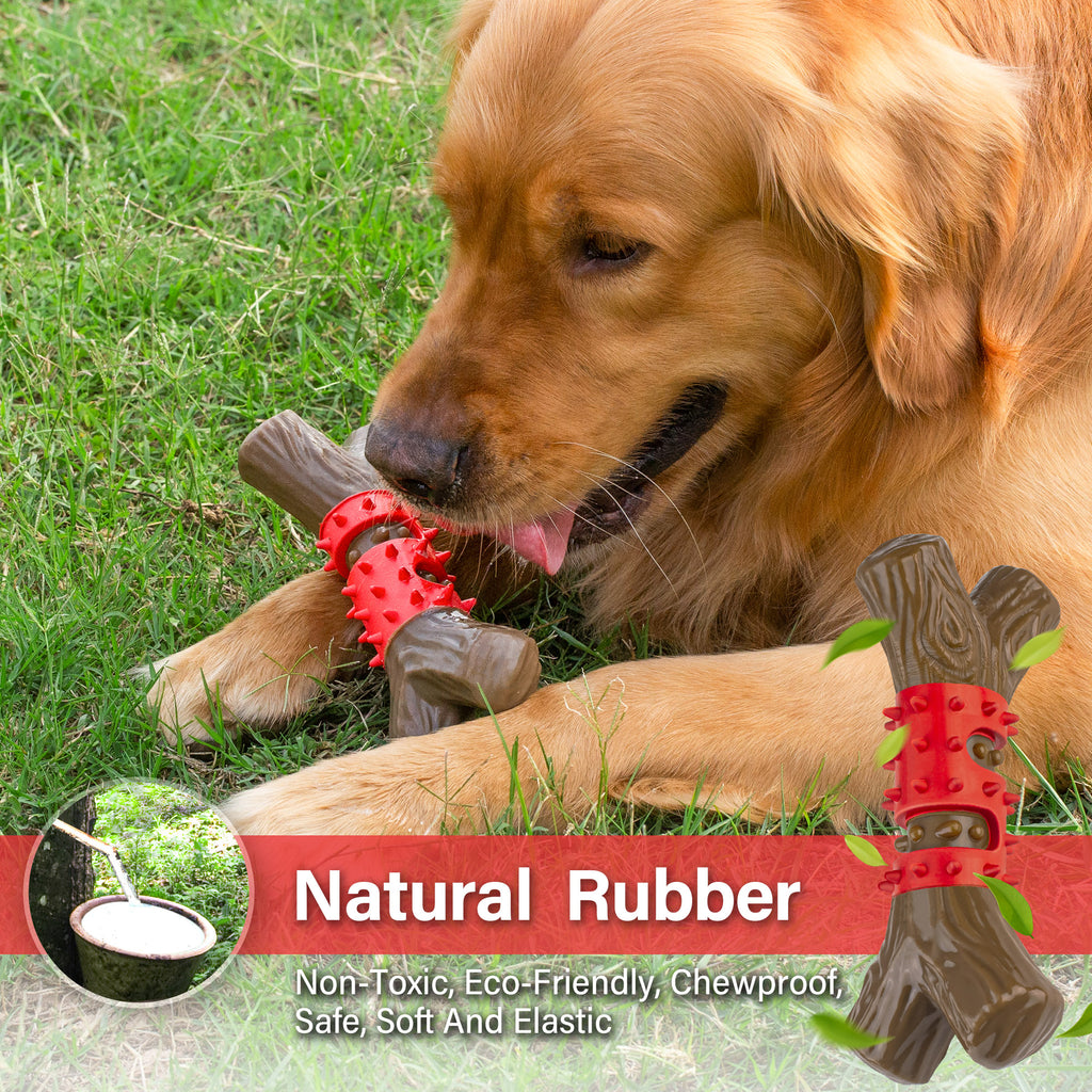 Frienhund Dual Texture for Aggressive Chewers Beef Flavor Nylon & Rubber Tough Chew Dog Toy, Red & Brown, 1 count