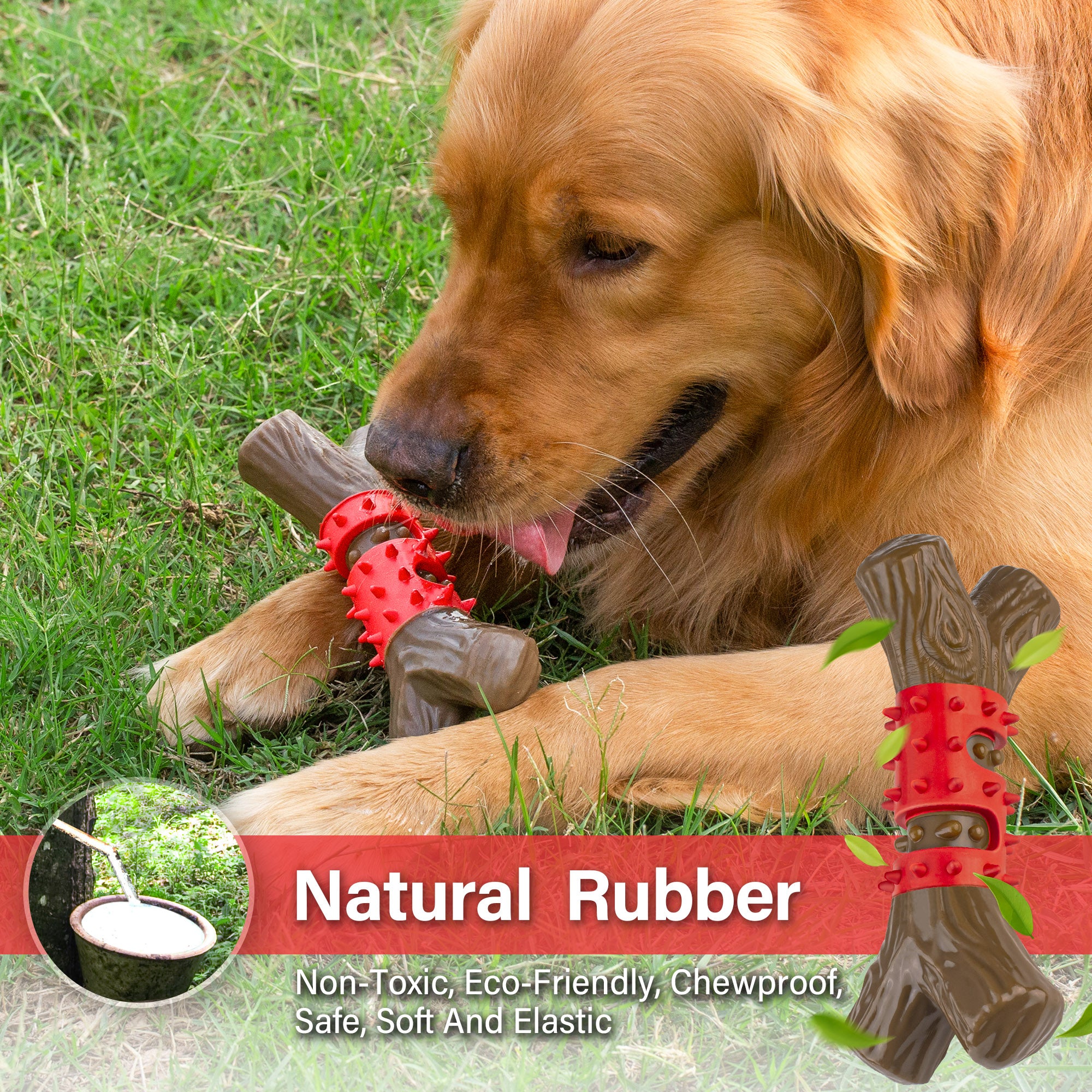 Frienhund Dual Texture for Aggressive Chewers Beef Flavor Nylon & Rubber Tough Chew Dog Toy, Red & Brown, 1 count