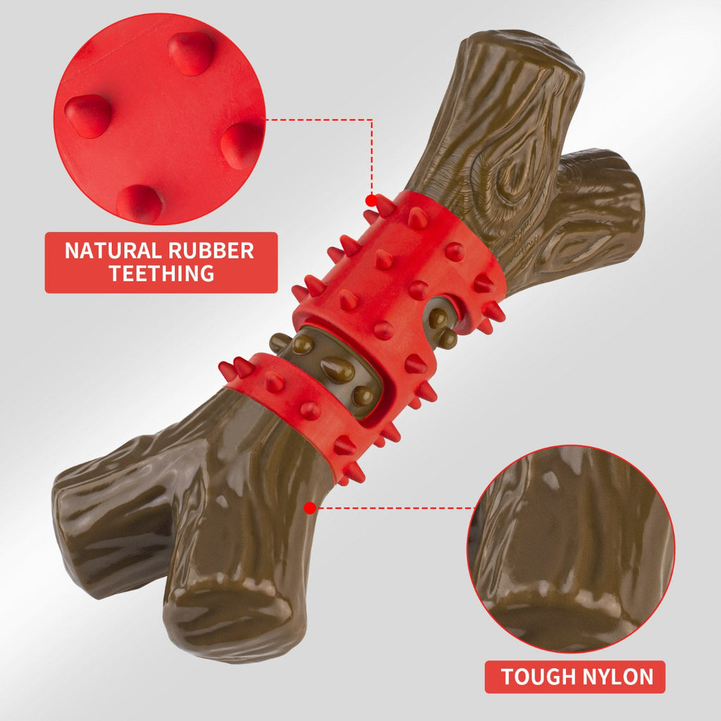 Frienhund Dual Texture for Aggressive Chewers Beef Flavor Nylon & Rubber Tough Chew Dog Toy, Red & Brown, 1 count