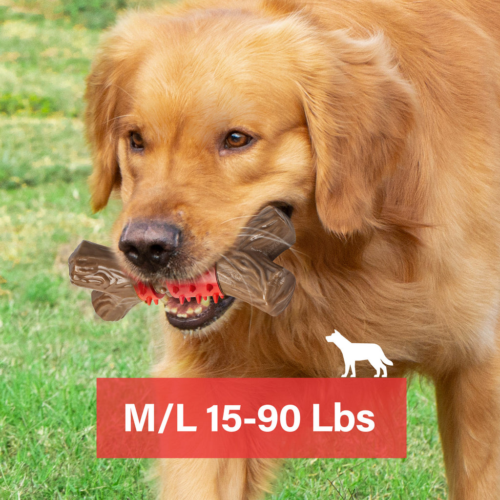 Frienhund Dual Texture for Aggressive Chewers Beef Flavor Nylon & Rubber Tough Chew Dog Toy, Red & Brown, 1 count