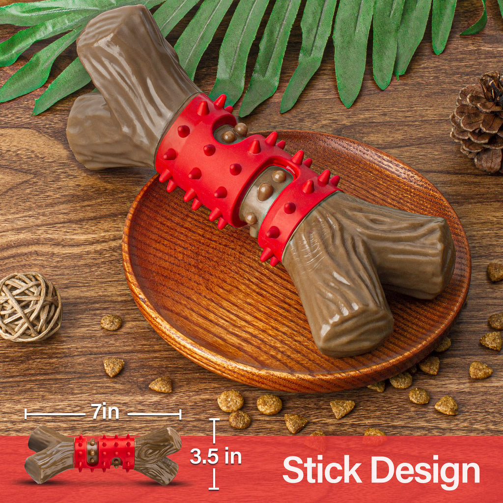 Frienhund Dual Texture for Aggressive Chewers Beef Flavor Nylon & Rubber Tough Chew Dog Toy, Red & Brown, 1 count