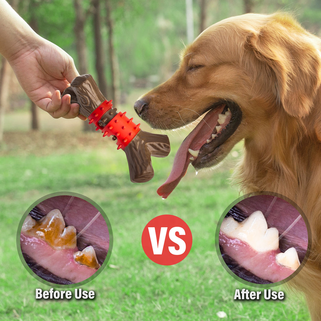 Frienhund Dual Texture for Aggressive Chewers Beef Flavor Nylon & Rubber Tough Chew Dog Toy, Red & Brown, 1 count
