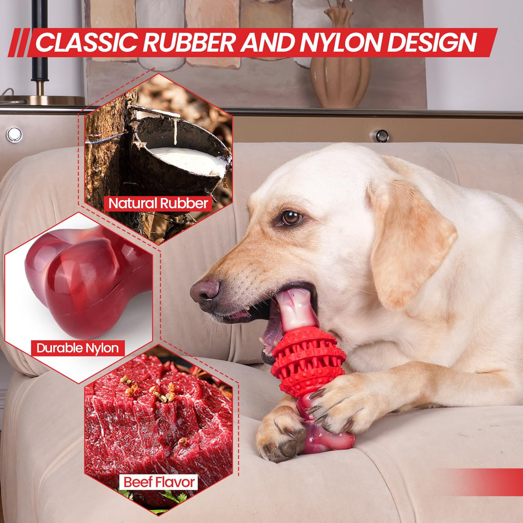 FrienHund Super Chewer Beef Flavor Nylon & Rubber Locking Chew Bone Toy, Pink & Red, 1 count