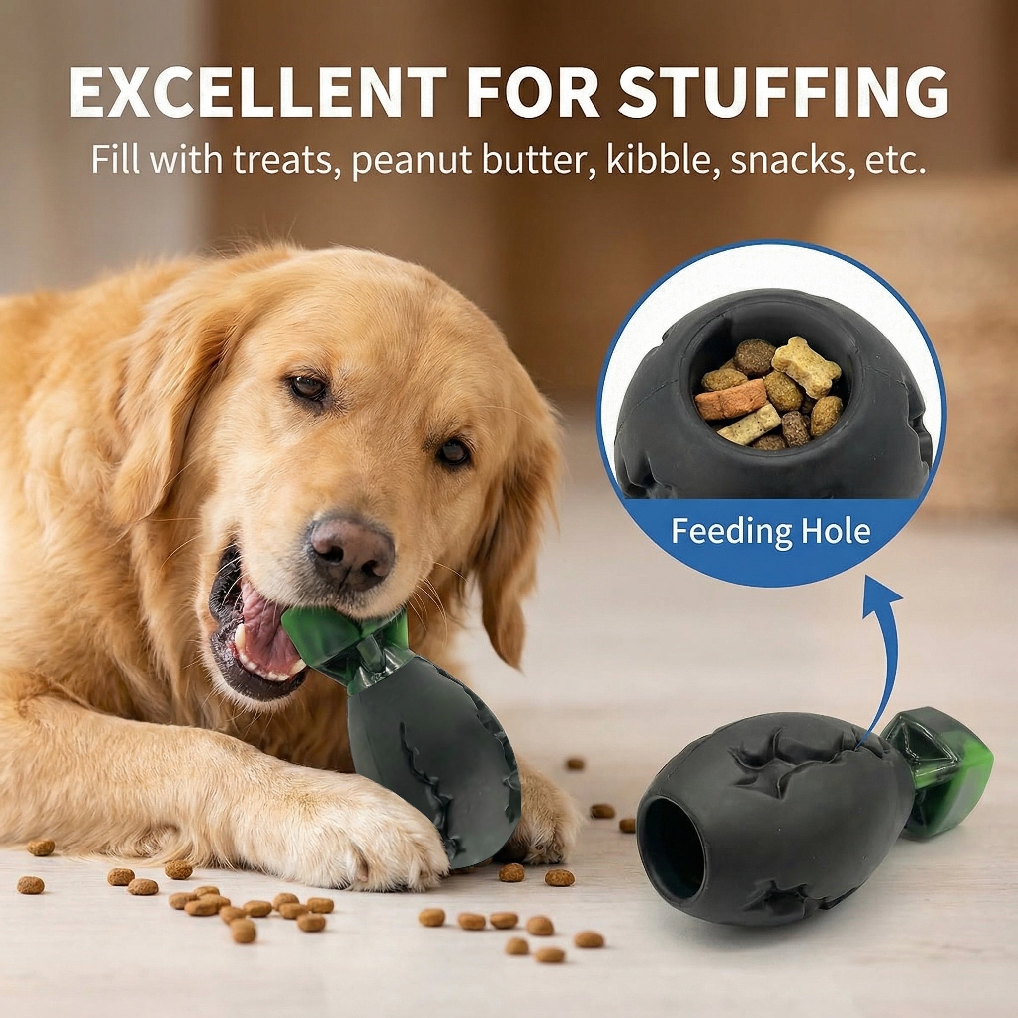 Frienhund SqueakyBomb Design Bacon Flavor Nylon & Rubber Chew Toy for Dogs, Black & Green, 1 count
