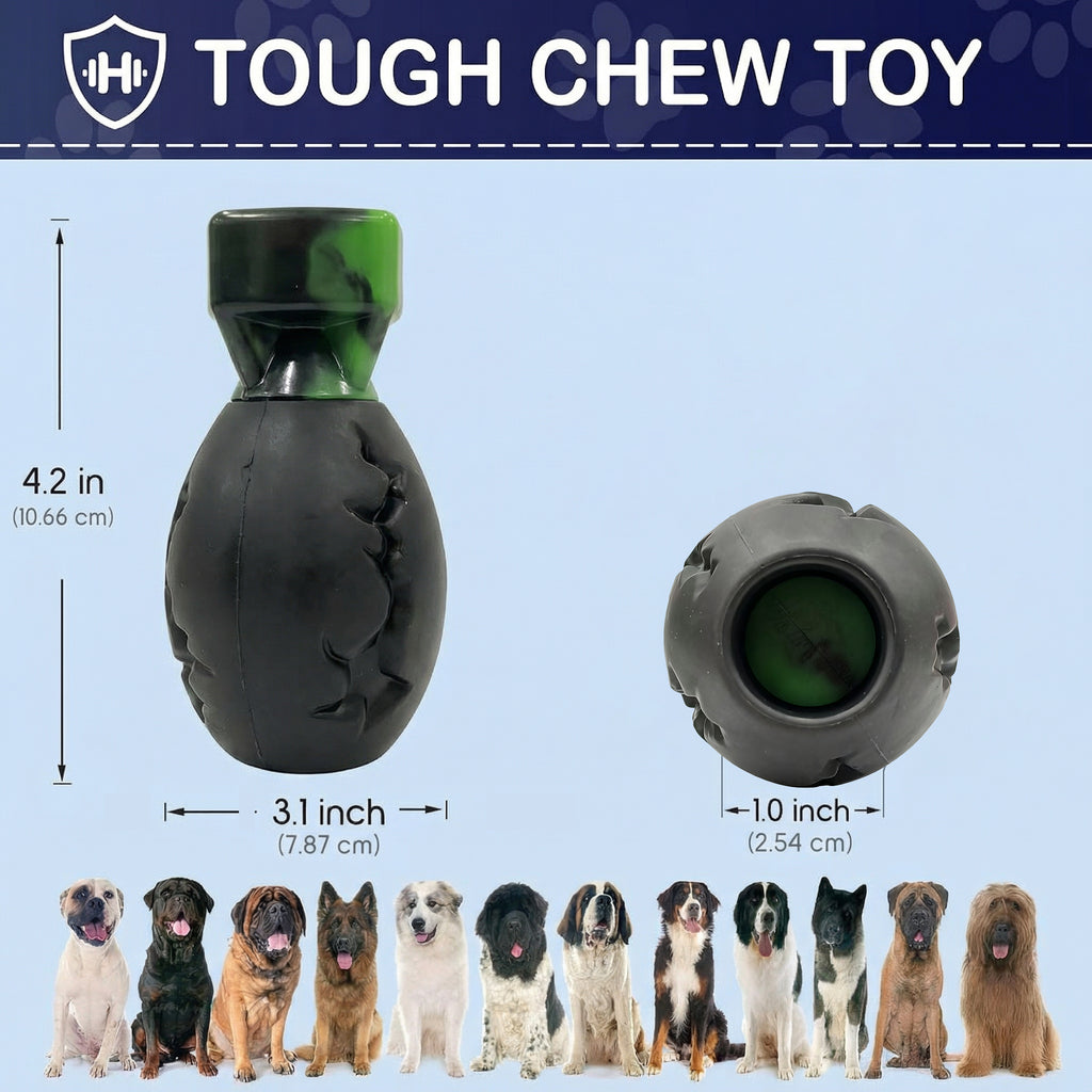 Frienhund SqueakyBomb Design Bacon Flavor Nylon & Rubber Chew Toy for Dogs, Black & Green, 1 count