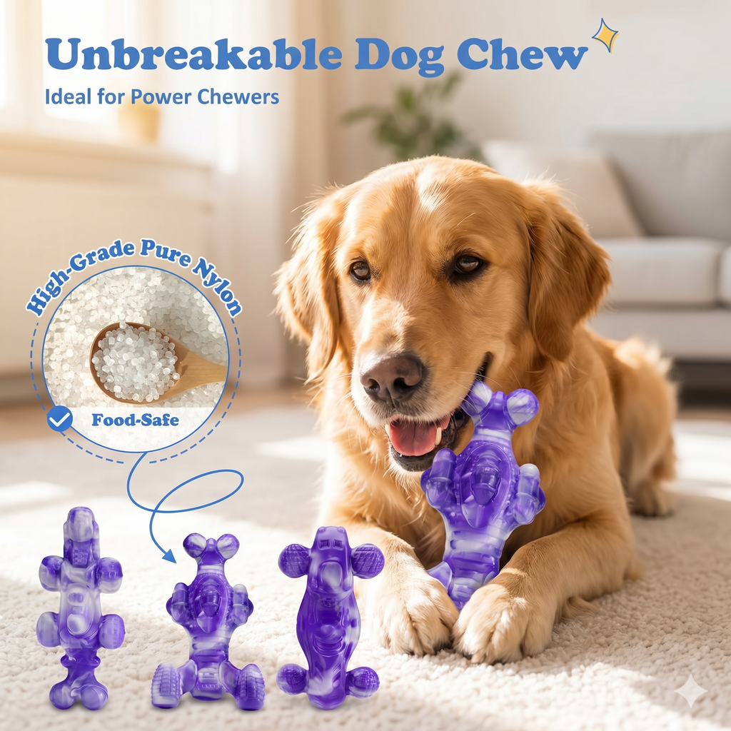 Frienhund Beef Flavor Tough Nylon Dog Chew Toy, Purple & White, 3 Count