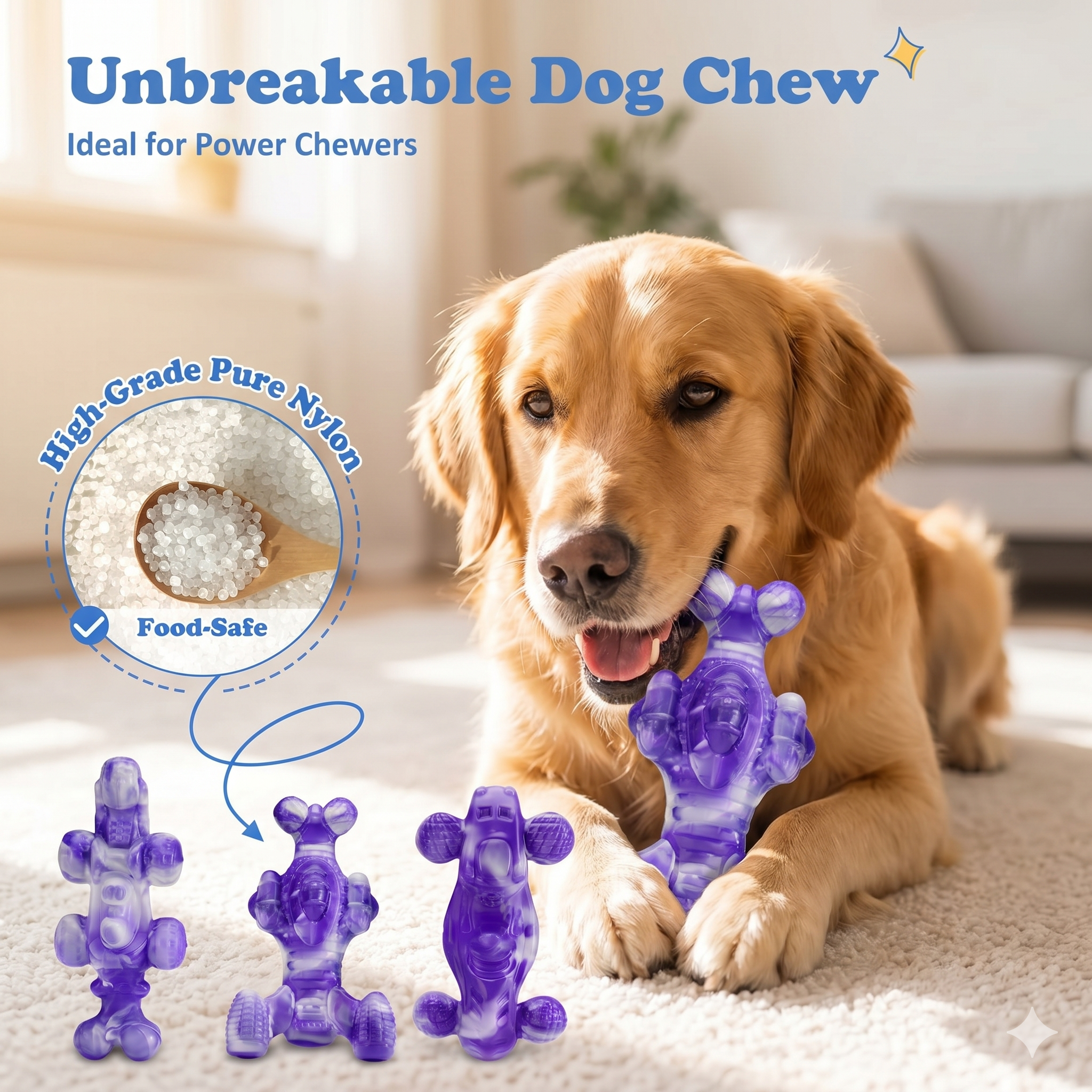 Frienhund Beef Flavor Tough Nylon Dog Chew Toy, Purple & White, 3 Count
