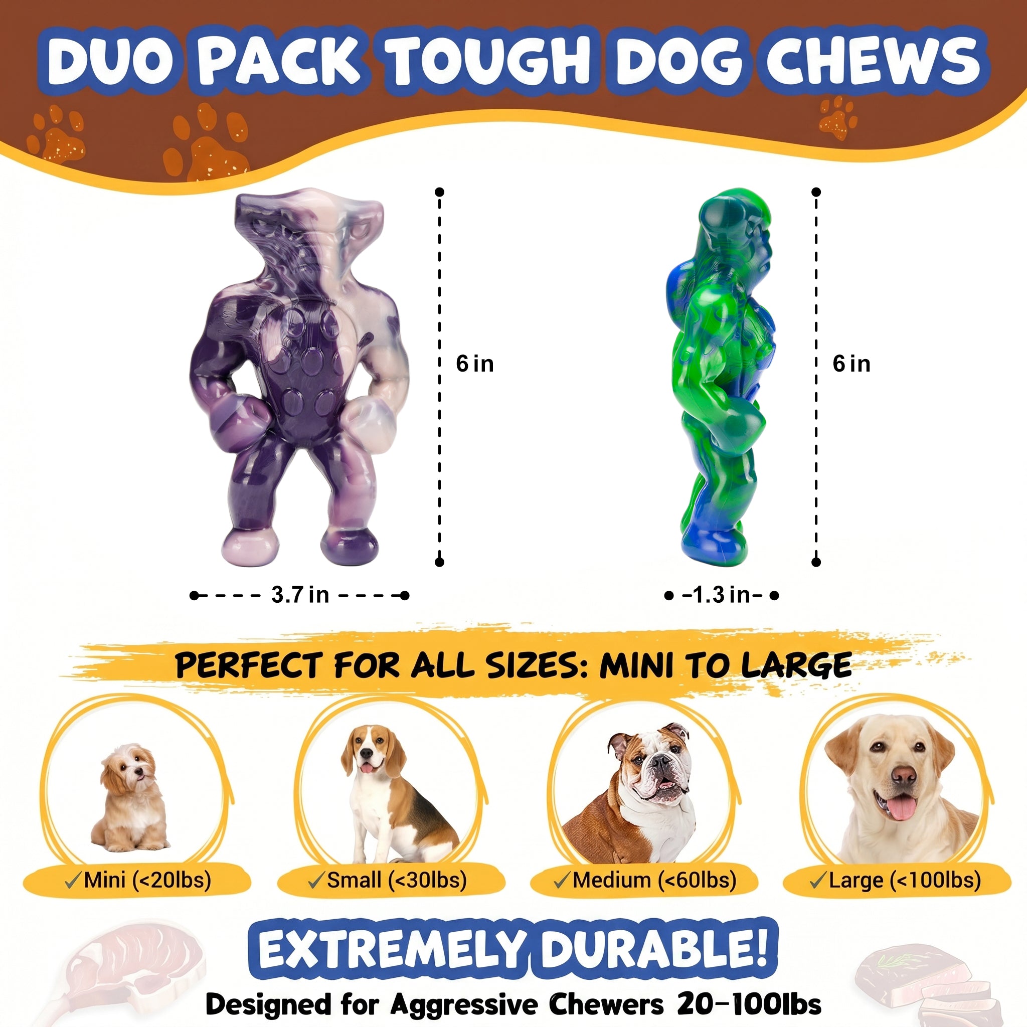 Frienhund Alien Buddies Beef Flavor Tough Nylon Chew Toy, Green & Purple, 2 Count