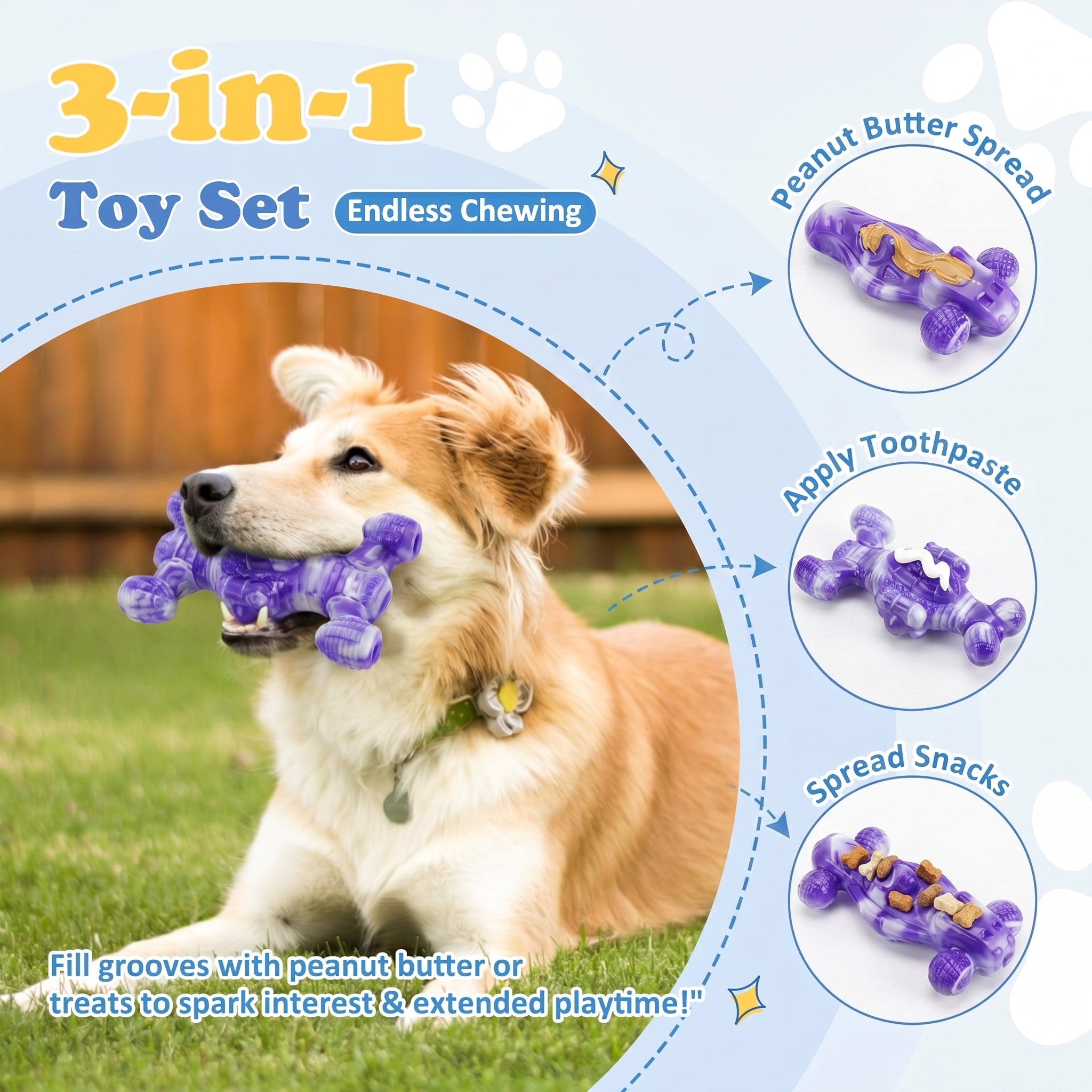 Frienhund Beef Flavor Tough Nylon Dog Chew Toy, Purple & White, 3 Count