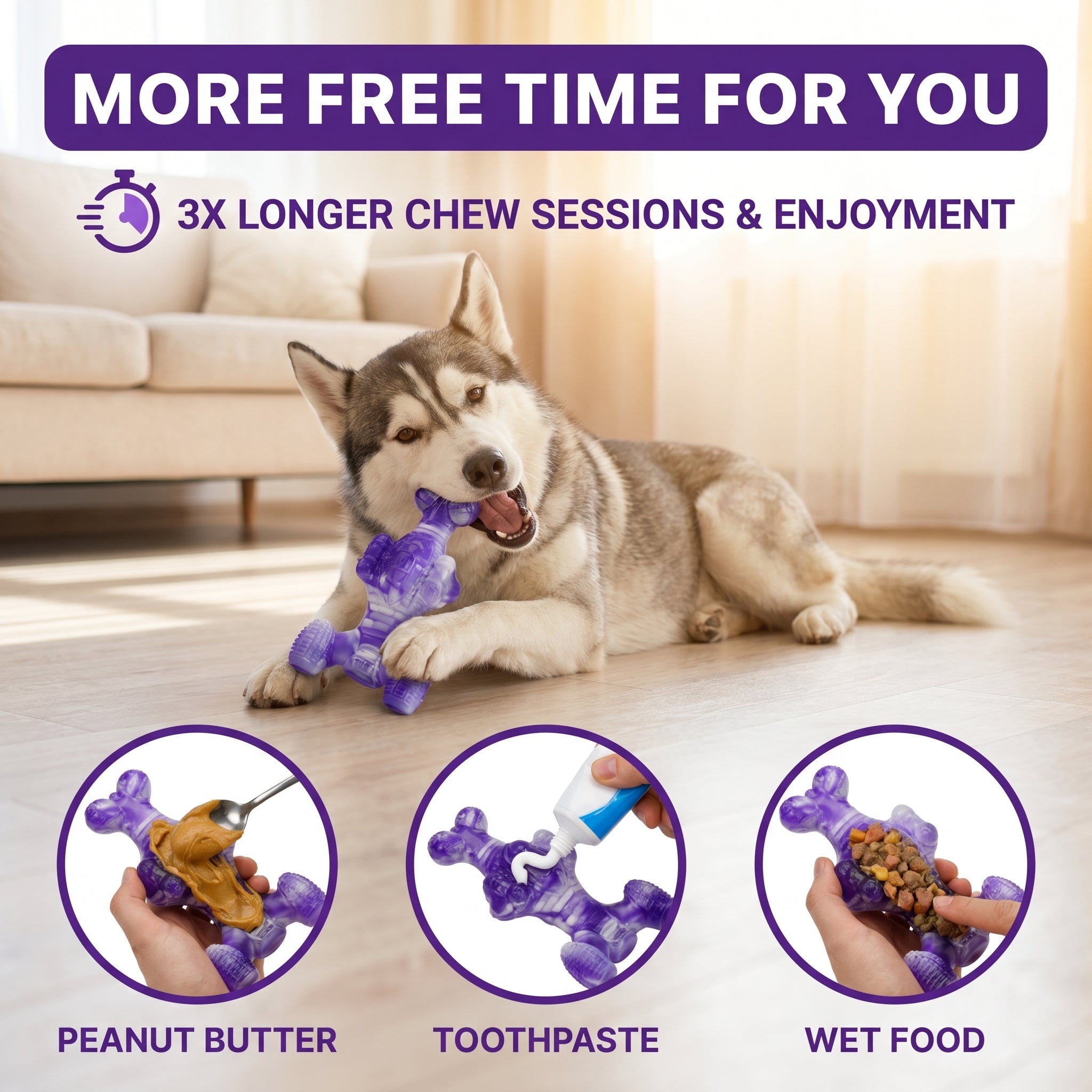 Frienhund Beef Flavor Tough Nylon Dog Chew Toy, Mixed Purple & Blue & Orange, 3 Count