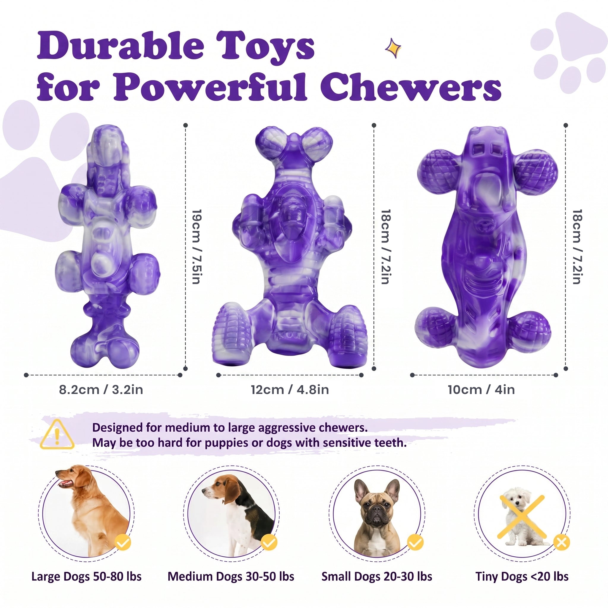 Frienhund Beef Flavor Tough Nylon Dog Chew Toy, Purple & White, 3 Count