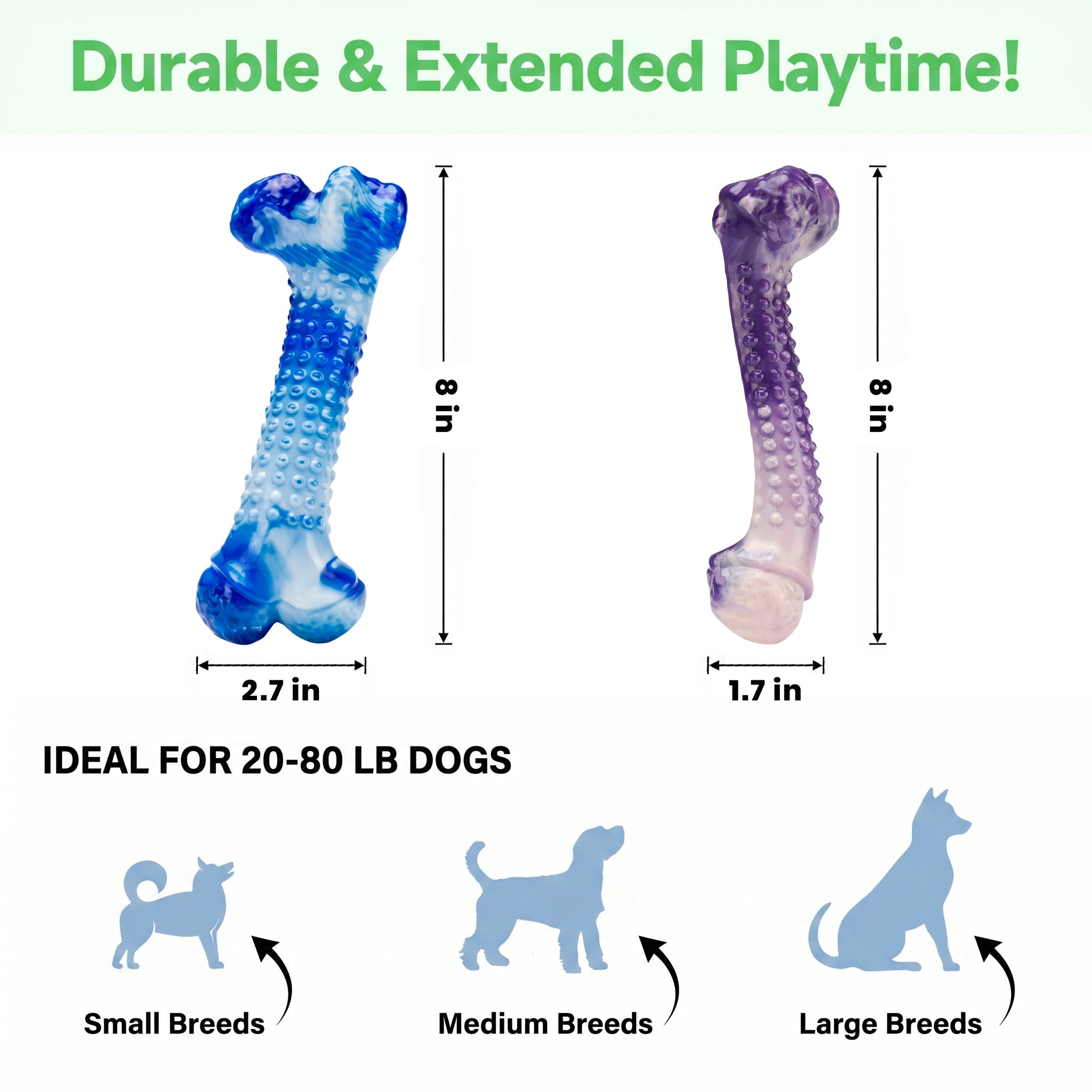 Frienhund Beef Flavor Classic Textured Nylon Chew Bone for Dogs, Purple & Blue, 2 Count