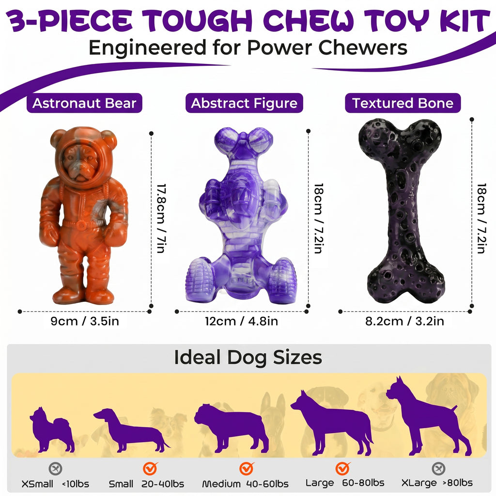 Frienhund Beef Flavor Tough Nylon Dog Chew Toy, Mixed Purple & Blue & Orange, 3 Count
