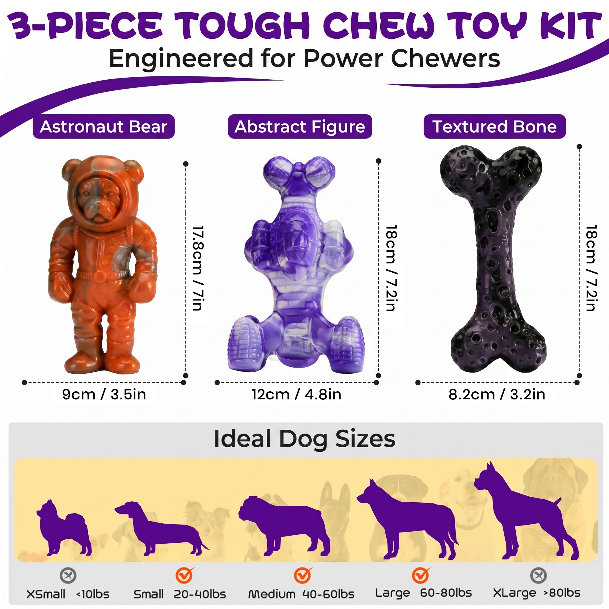 Frienhund Beef Flavor Tough Nylon Dog Chew Toy, Mixed Purple & Blue & Orange, 3 Count