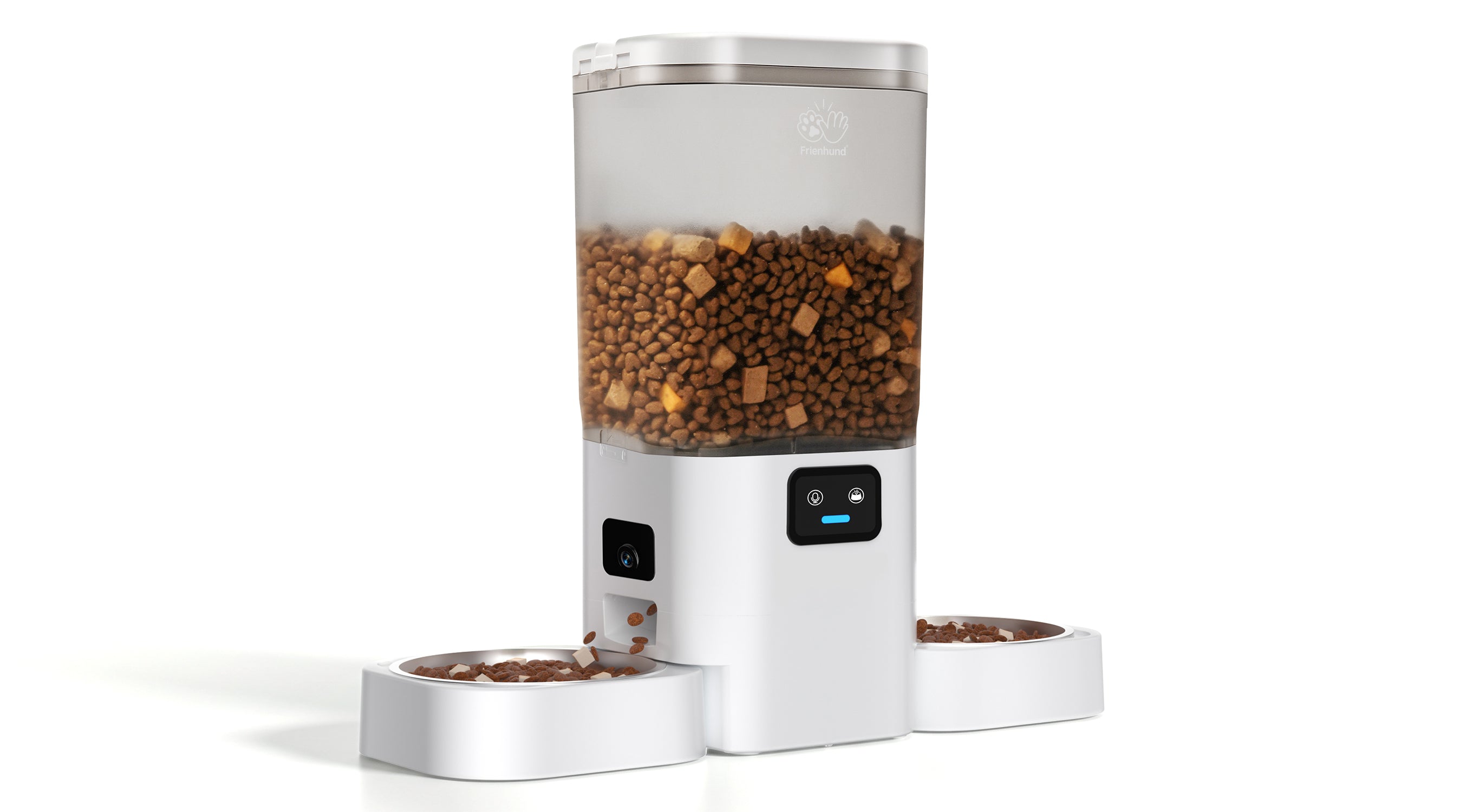 Frienhund Automatic Cat Feeder with Two 1080P Camera for 2 Cats, 2 Bowl
