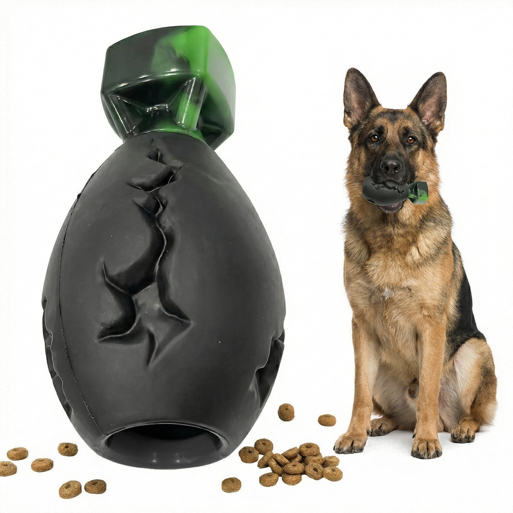 Frienhund SqueakyBomb Design Bacon Flavor Nylon & Rubber Chew Toy for Dogs, Black & Green, 1 count