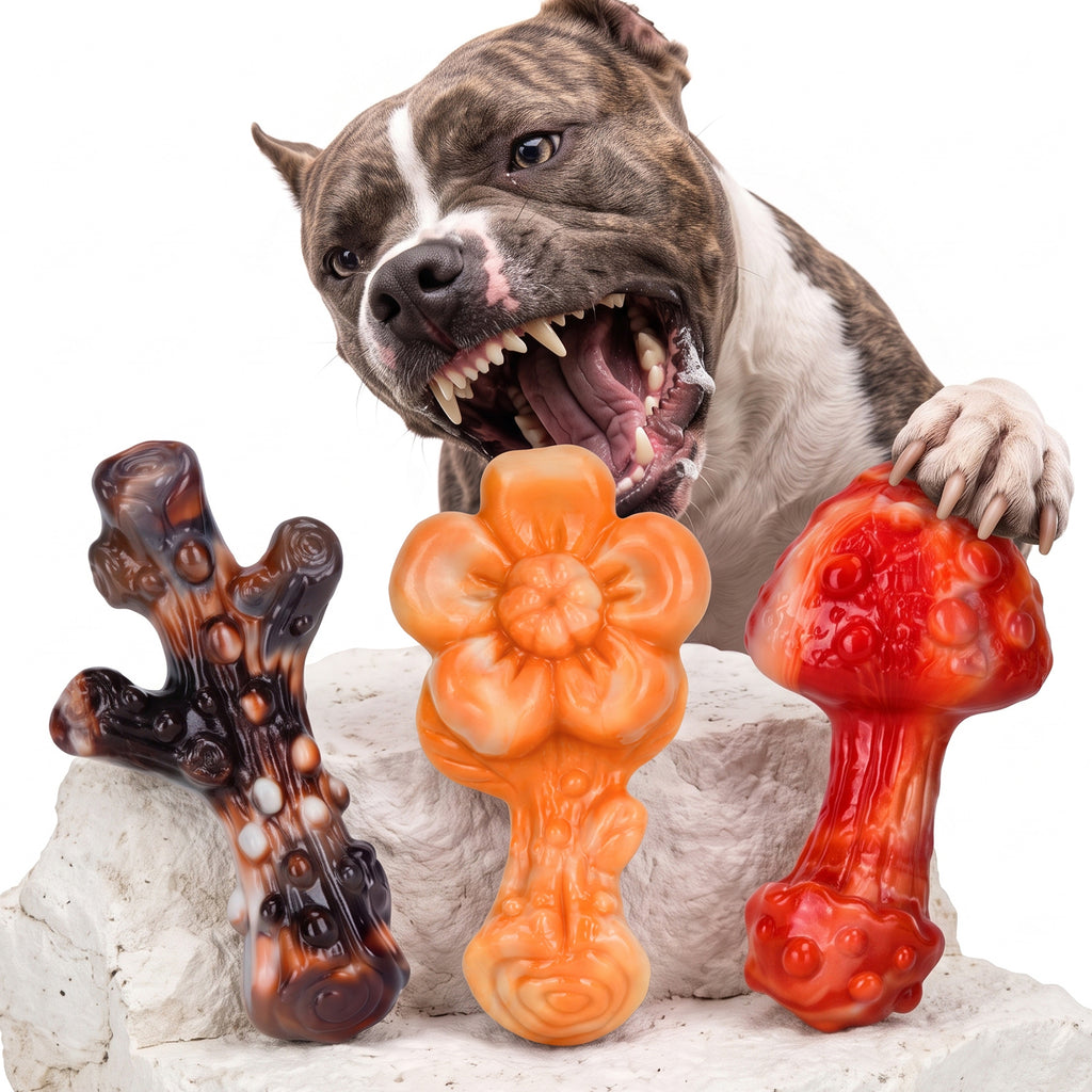 Frienhund 3-Pack Dog Toys for Aggressive Chewers, 25–65 lbs, Bacon Flavor Tough Dog Chew Toys for Medium & Large Dogs, Solid Nylon, Heavy-Duty Construction, Textured Surfaces & Fillable Grooves
