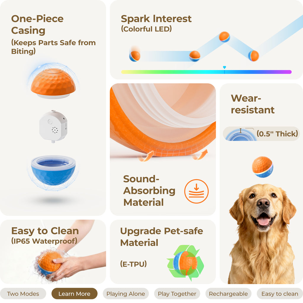 Apasiri Interactive Dog Toy, Shaky Ball Toy for Dogs, Vibrating & Automatic Moving Dog Ball, USB Rechargeable Interactive Training Toy, Durable Chew Ball for Small, Medium & Large Dogs and Cats, 3.74in