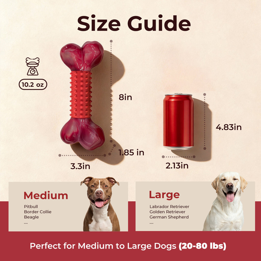 Tough Dog Toys for Aggressive Chewers Beef Flavor: 8" Dog Chew Bone for Large Breed, Nylon & Rubber Chew Toy for Medium Large Dogs