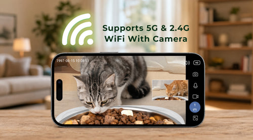 Fri enhund 5G WiFi Cat Feeder with Dual HD Cameras: 7L, 2 Bowls, Night Vision