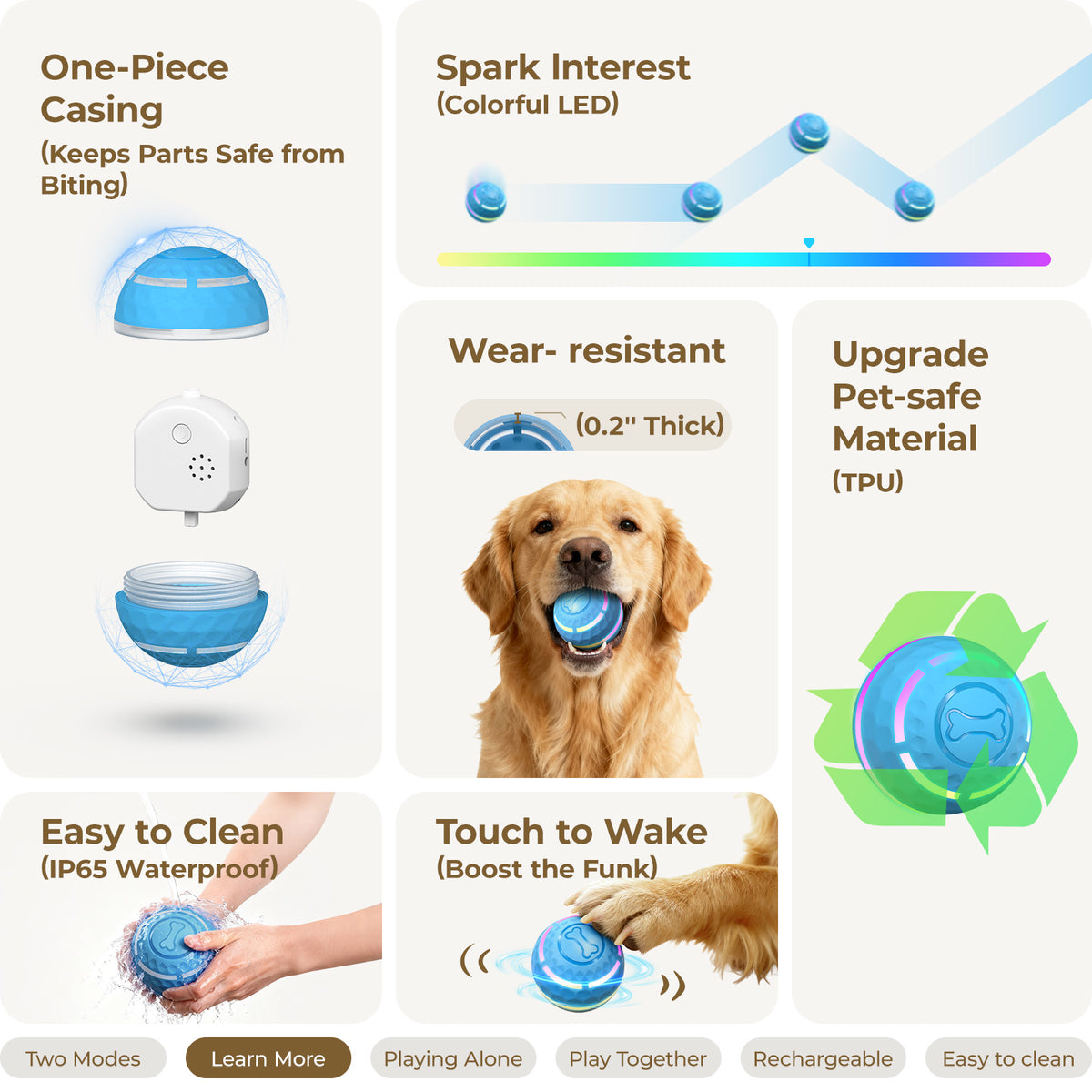 Apasiri Interactive Dog Toy, Shaky Ball Toy for Dogs, Vibrating & Automatic Moving Dog Ball, USB Rechargeable Interactive Training Toy, Durable Chew Ball for Small, Medium & Large Dogs and Cats, 3.15in