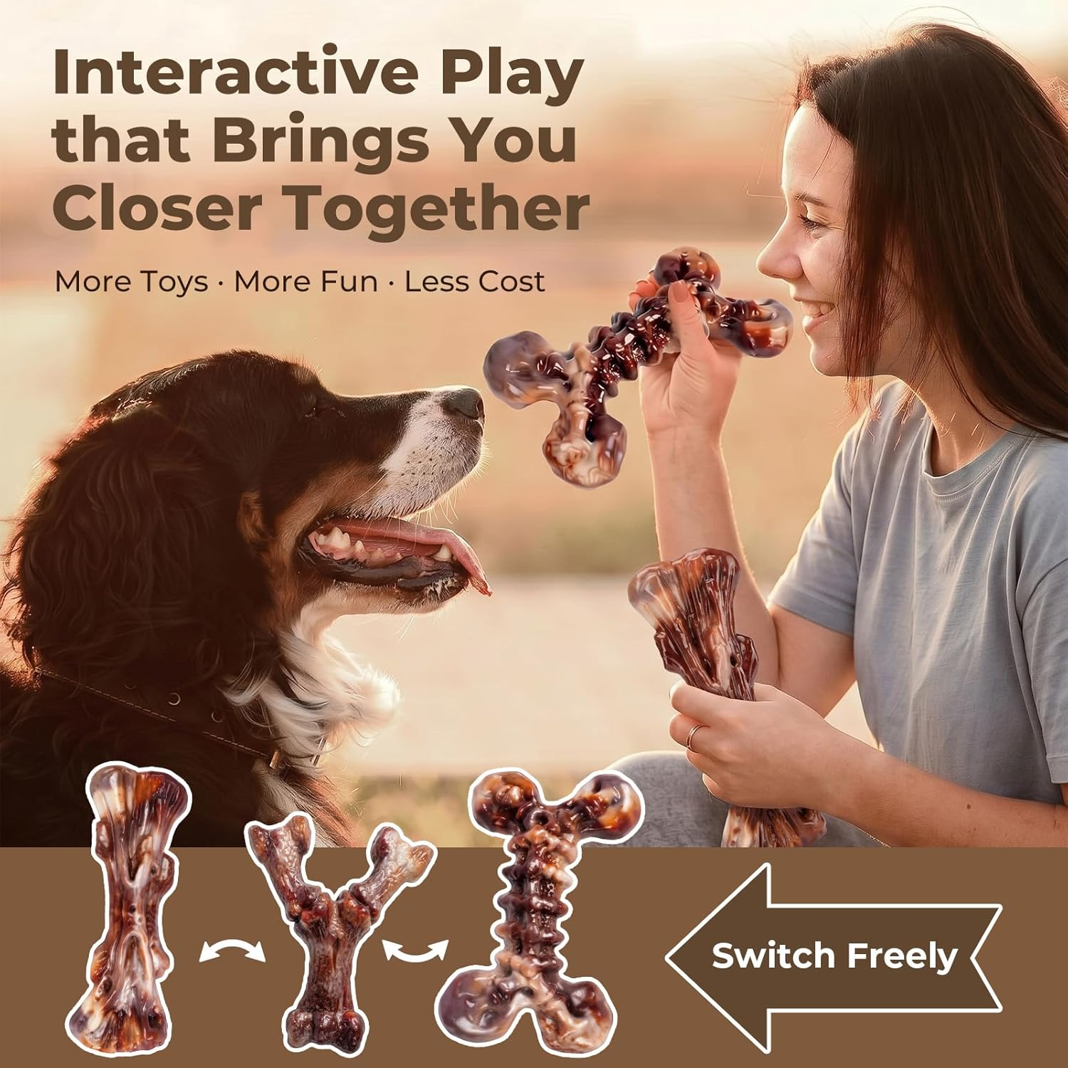 3-Pack Bacon Hard Nylon Chew Bones for 25-90lbs Medium Large Aggressive Chewers