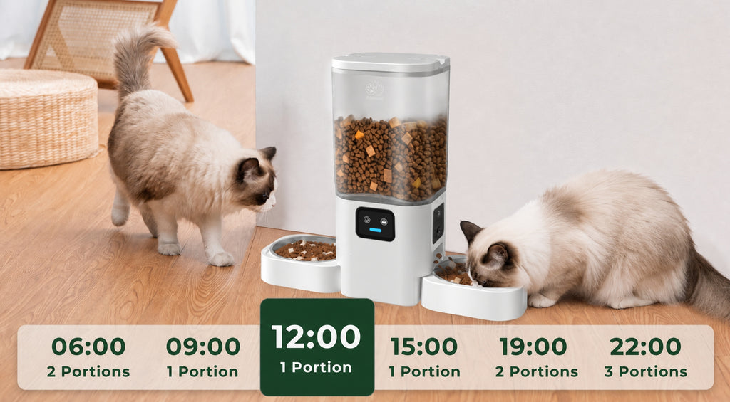 Frienhund Automatic Cat Feeder with Two 1080P Camera for 2 Cats, 2 Bowl