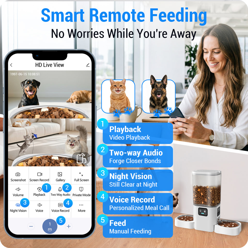 Frienhund by Apasiri Smart Cat Feeder for Busy CatOwners 2K Camera Night Vision Remote Feeding 7LLarge Capacity Easy to Clean For Cats and Dogs