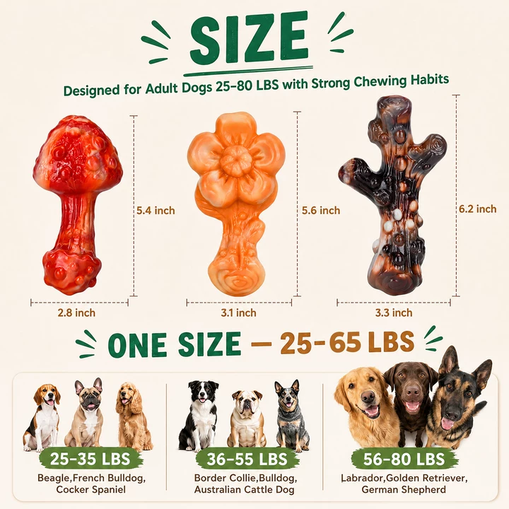 Frienhund 3-Pack Dog Toys for Aggressive Chewers, 25–65 lbs, Bacon Flavor Tough Dog Chew Toys for Medium & Large Dogs, Solid Nylon, Heavy-Duty Construction, Textured Surfaces & Fillable Grooves