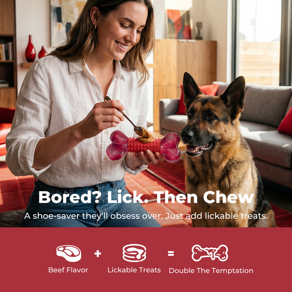 Tough Dog Toys for Aggressive Chewers Beef Flavor: 8" Dog Chew Bone for Large Breed, Nylon & Rubber Chew Toy for Medium Large Dogs