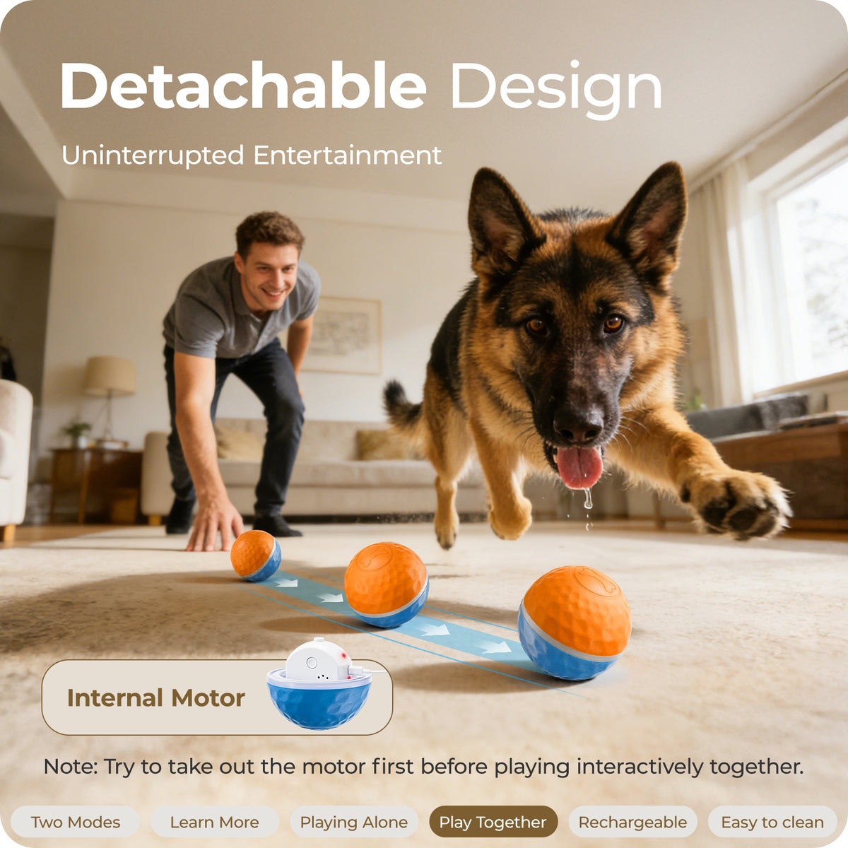 Apasiri Interactive Dog Toy, Shaky Ball Toy for Dogs, Vibrating & Automatic Moving Dog Ball, USB Rechargeable Interactive Training Toy, Durable Chew Ball for Small, Medium & Large Dogs and Cats, 3.74in