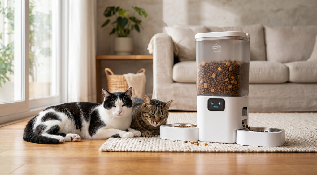 Frienhund Automatic Cat Feeder with Two 1080P Camera for 2 Cats, 2 Bowl