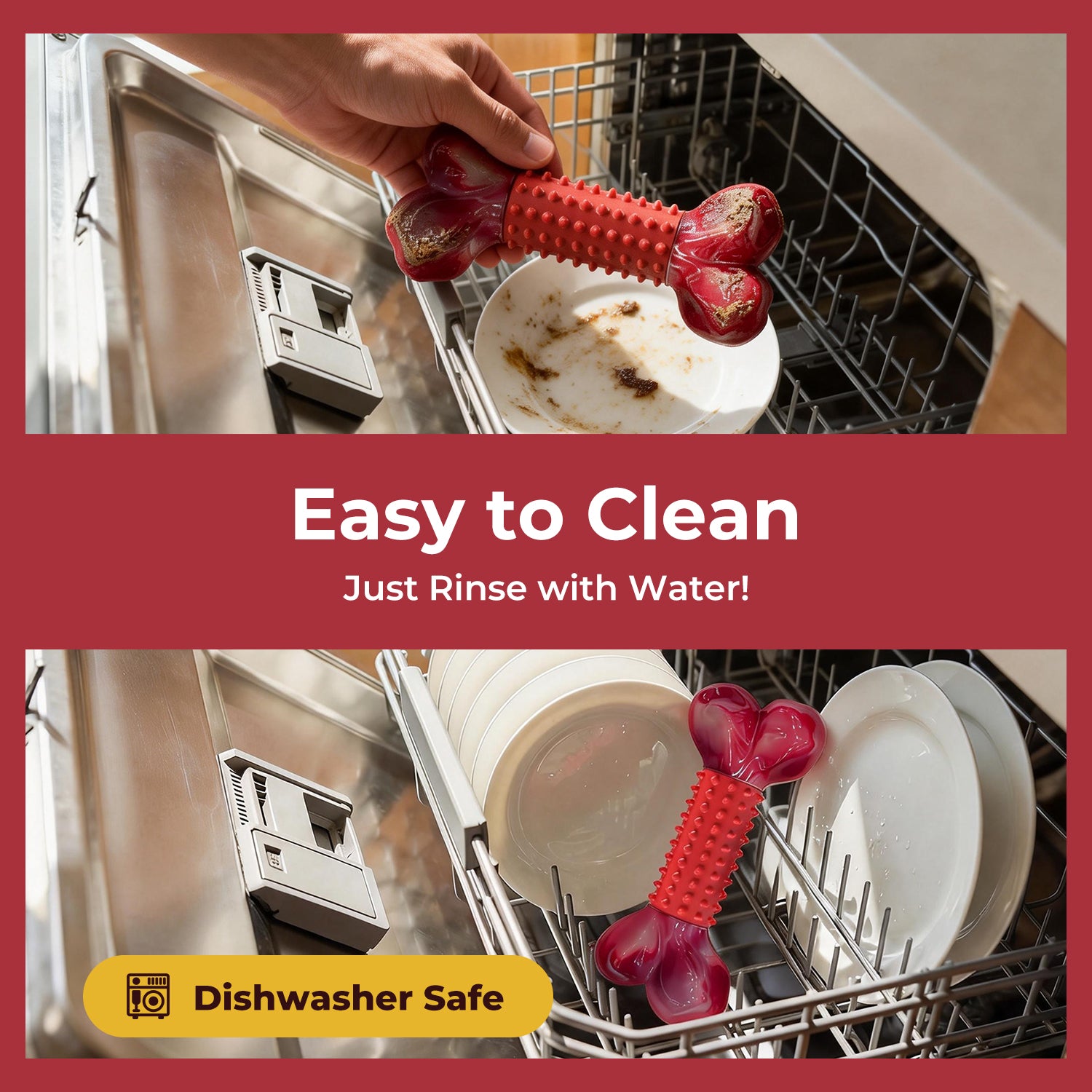 Tough Dog Toys for Aggressive Chewers Beef Flavor: 8" Dog Chew Bone for Large Breed, Nylon & Rubber Chew Toy for Medium Large Dogs