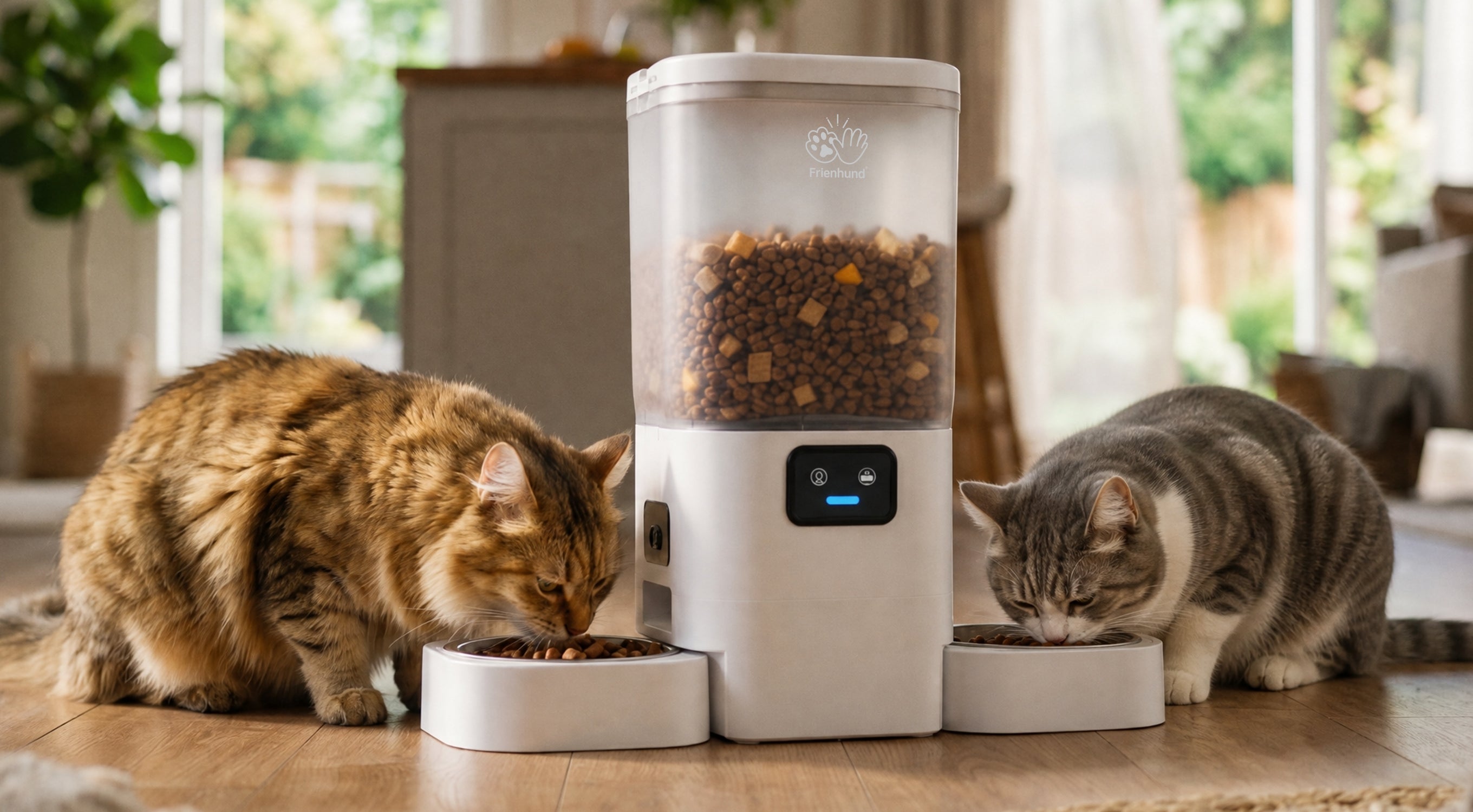 Frienhund Automatic Cat Feeder with Two 1080P Camera for 2 Cats, 2 Bowl