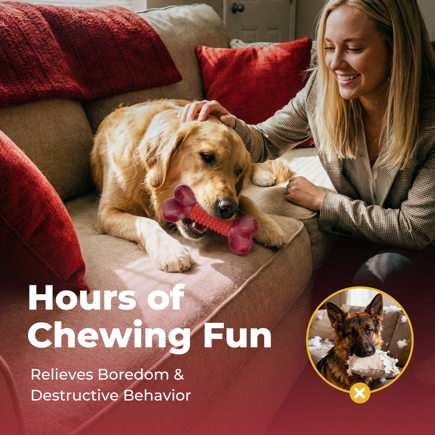 Tough Dog Toys for Aggressive Chewers Beef Flavor: 8" Dog Chew Bone for Large Breed, Nylon & Rubber Chew Toy for Medium Large Dogs