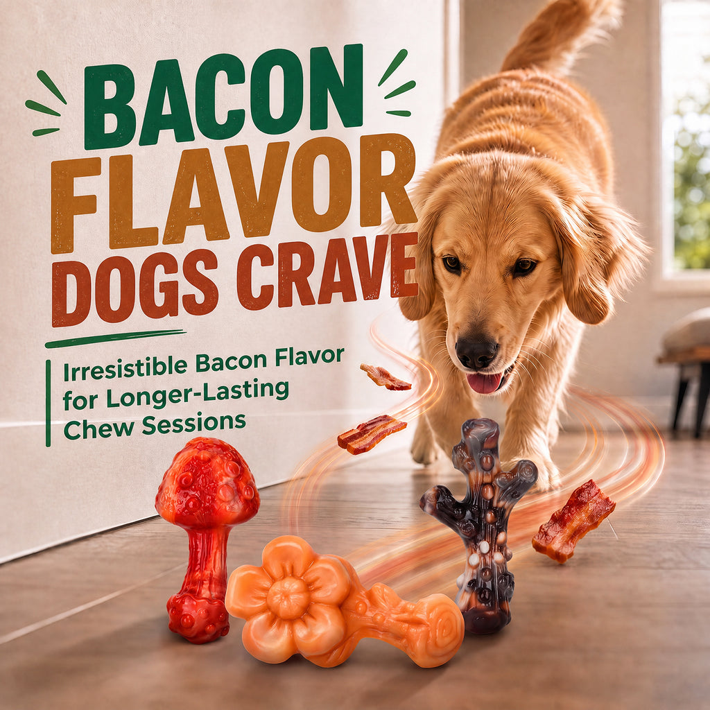 Frienhund 3-Pack Dog Toys for Aggressive Chewers, 25–65 lbs, Bacon Flavor Tough Dog Chew Toys for Medium & Large Dogs, Solid Nylon, Heavy-Duty Construction, Textured Surfaces & Fillable Grooves