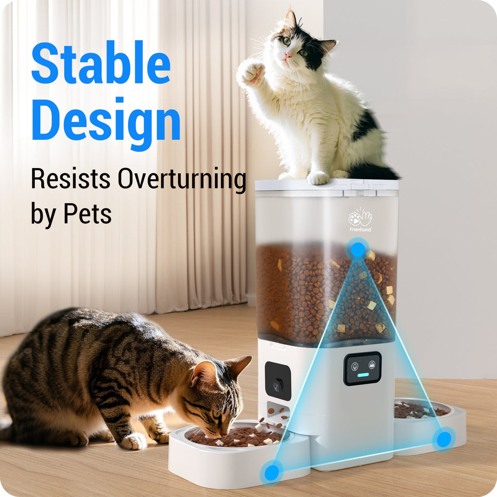 Frienhund 7L Automatic Cat Feeder 2 Cats with Dual Cameras & APP Control 5G&2.4G WiFi Supported, Voice Recording, Two-way Audio, Night Vision, Dual Power Supply, TF Card Support, Slow Feeding Mode