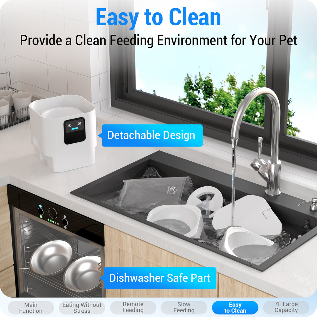 FrienHund 7L Automatic Cat Feeder for 2 Bowls with App with 5G WiFi Automatic cat food, dual band WiFi, slow feeding, dual power supply, Alexa compatible
