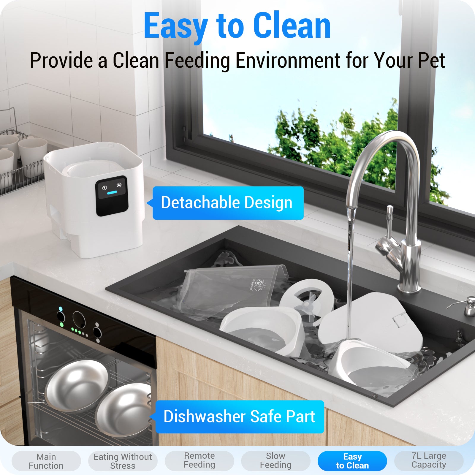 FrienHund 7L Automatic Cat Feeder for 2 Bowls with App with 5G WiFi Automatic cat food, dual band WiFi, slow feeding, dual power supply, Alexa compatible
