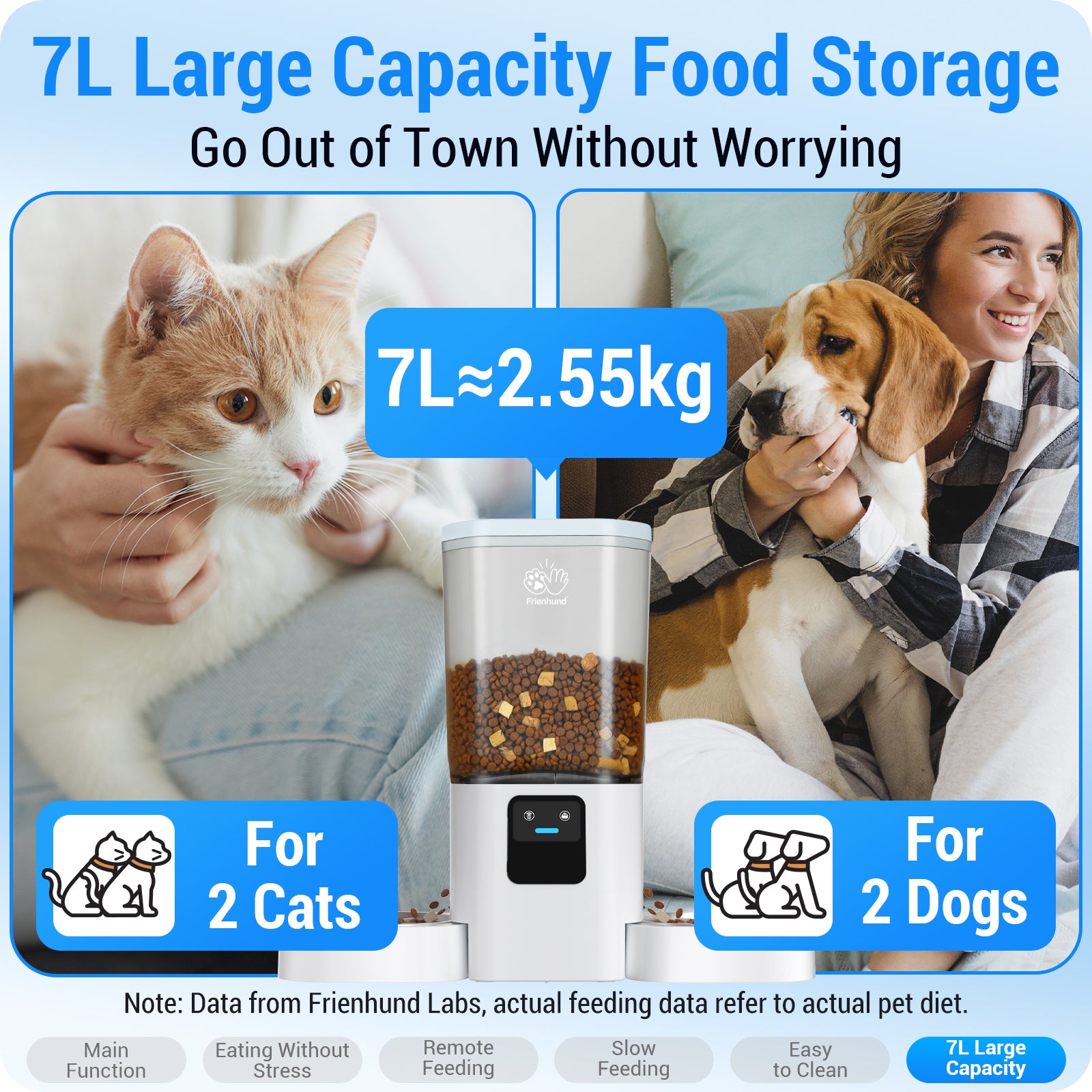 FrienHund 7L Automatic Cat Feeder for 2 Bowls with App with 5G WiFi Automatic cat food, dual band WiFi, slow feeding, dual power supply, Alexa compatible