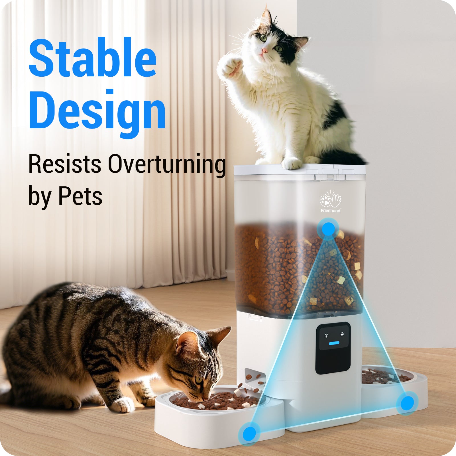 FrienHund 7L Automatic Cat Feeder for 2 Bowls with App with 5G WiFi Automatic cat food, dual band WiFi, slow feeding, dual power supply, Alexa compatible