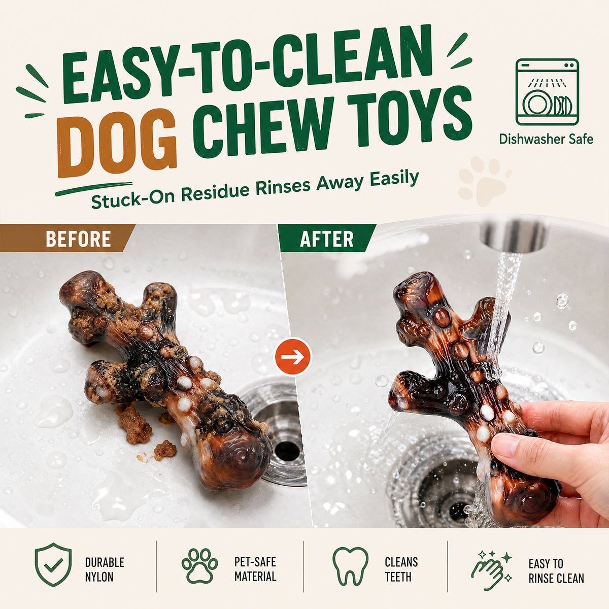 Frienhund 3-Pack Dog Toys for Aggressive Chewers, 25–65 lbs, Bacon Flavor Tough Dog Chew Toys for Medium & Large Dogs, Solid Nylon, Heavy-Duty Construction, Textured Surfaces & Fillable Grooves