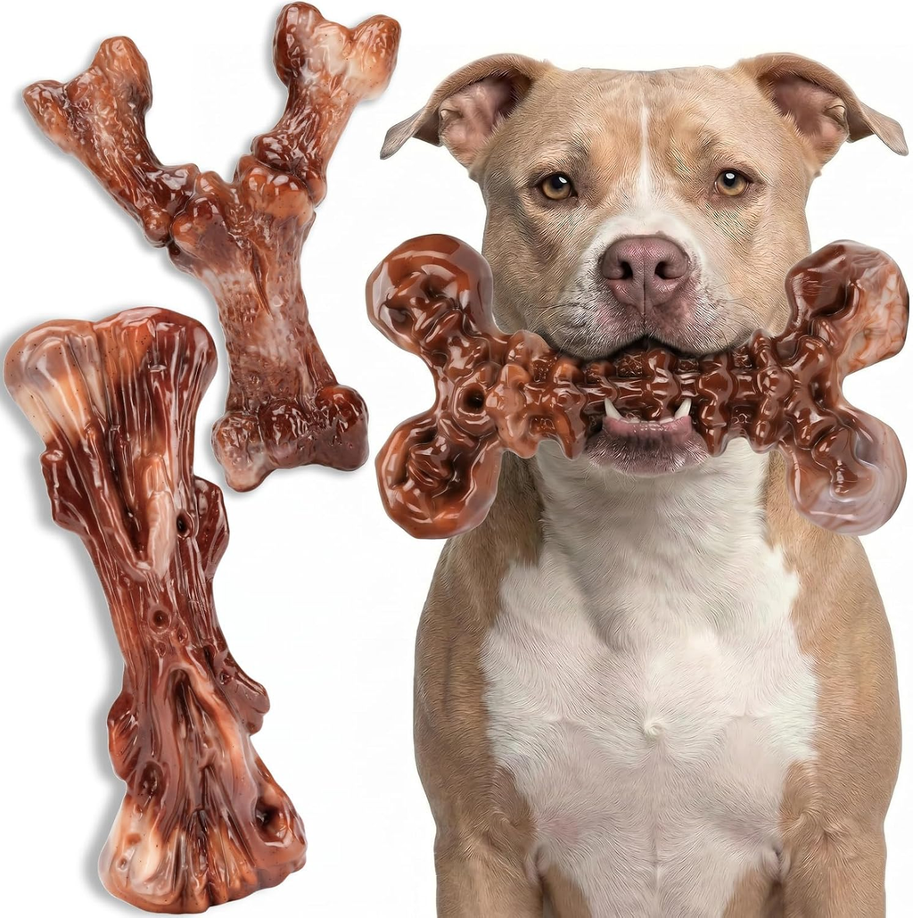 3-Pack Bacon Hard Nylon Chew Bones for 25-90lbs Medium Large Aggressive Chewers