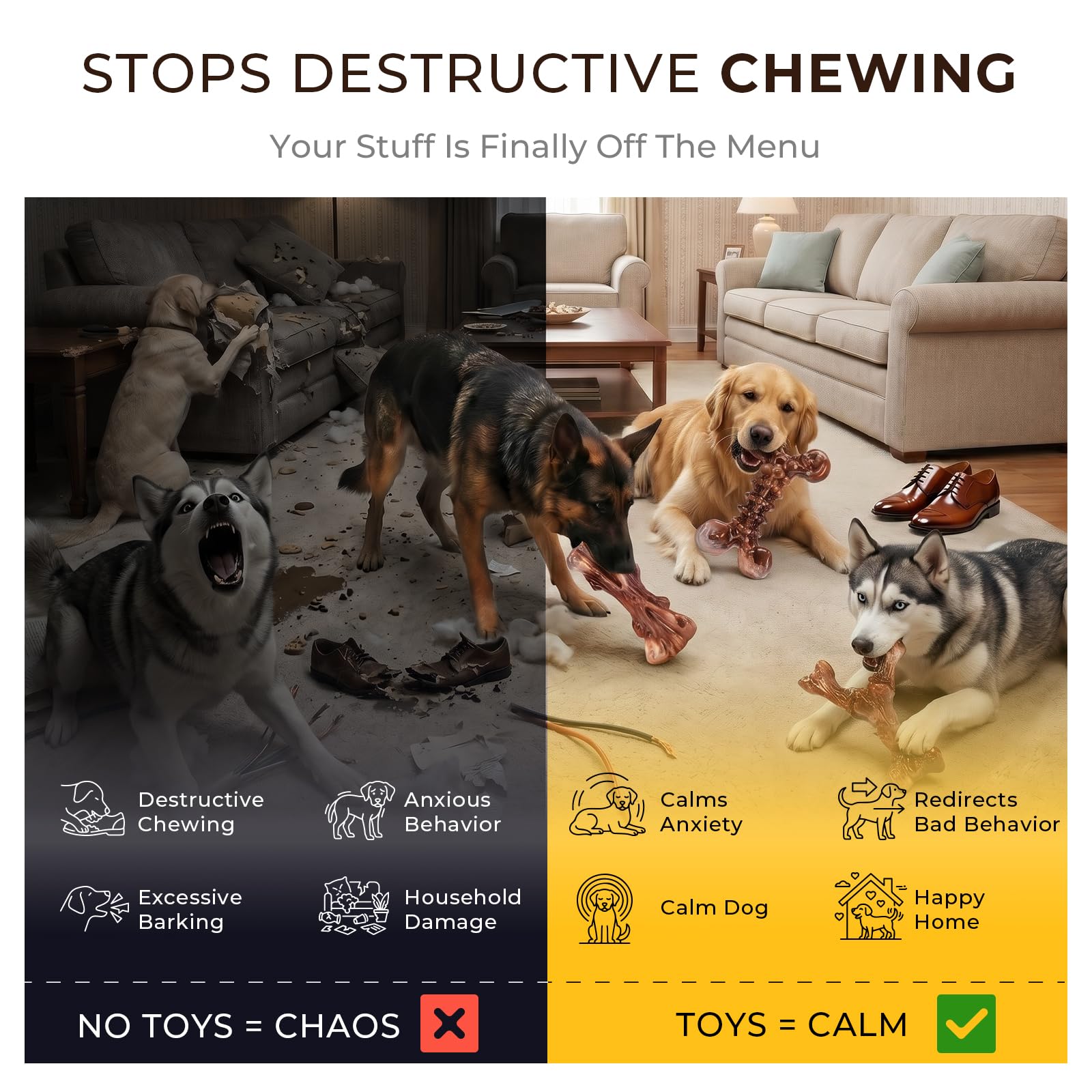 3-Pack Bacon Hard Nylon Chew Bones for 25-90lbs Medium Large Aggressive Chewers